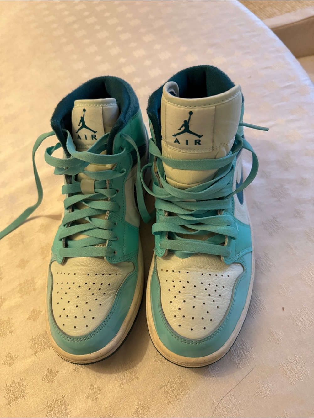 Jordan High-Top Sneakers in Teal and White